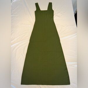 White + Warren Sleeveless Square Neck Midi Olive Green Dress NWOT